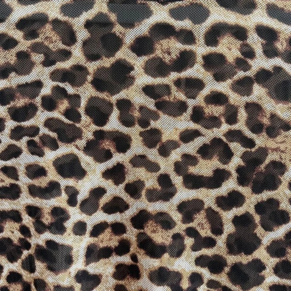 Altar'd State Mesh Leopard Print Crop Top S Long Sleeve Lettuce Hem Sheer Y2K